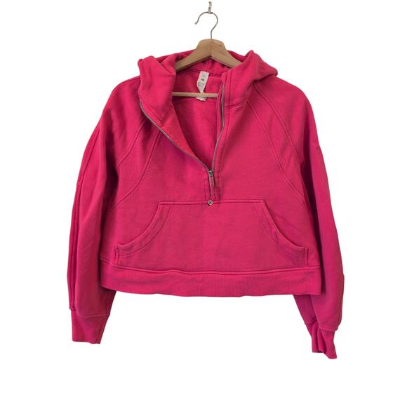 Lululemon Oversize Crop Scuba Hoodie Boxy Hot Pink 1/2 Zip Size M/L - Excellent - Picture 2 of 9